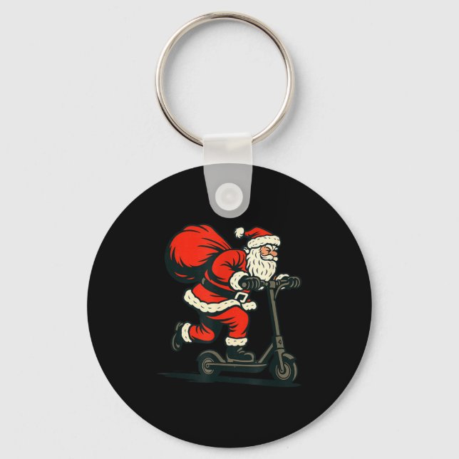 Santa Riding Electric Scooter  Key Ring (Front)