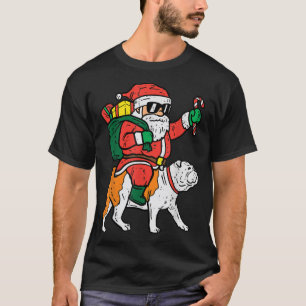 Santa Riding English Bulldog Christmas PJs Xmas Pa T-Shirt