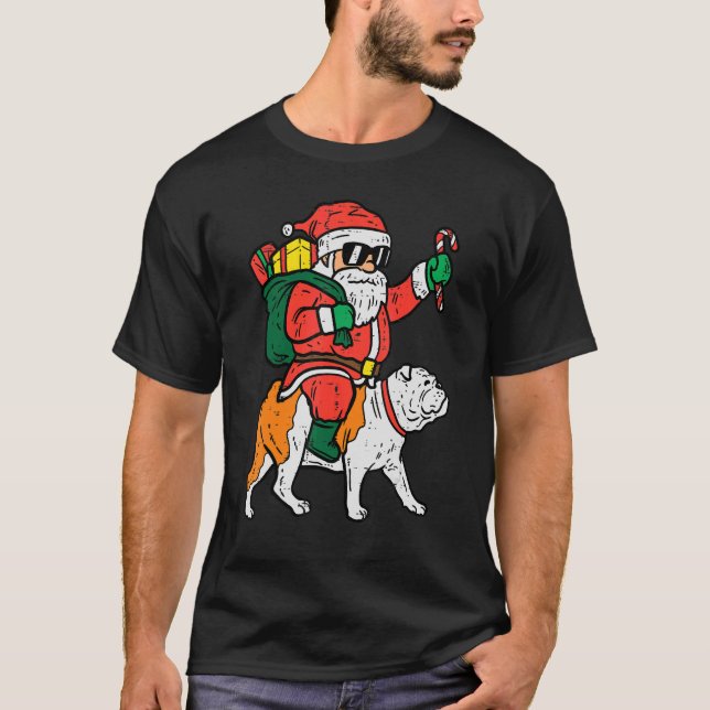 Santa Riding English Bulldog Christmas Xmas Boys G T-Shirt (Front)