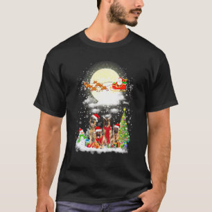 Santa Riding German Shepherd Dog Lights Xmas T-Shirt