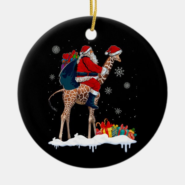 Santa Riding Giraffe Christmas Pajama Santa Lover  Ceramic Tree Decoration (Front)