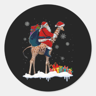 Santa Riding Giraffe Christmas Pajama Santa Lover Classic Round Sticker