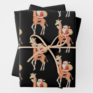 Santa Riding Giraffe Christmas Xmas Holiday Season Wrapping Paper Sheet