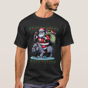Santa Riding Hippopotamus Animal Ugly Christmas Sw T-Shirt