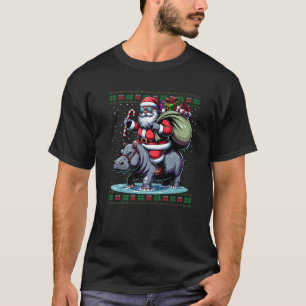 Santa Riding Hippopotamus Animal Ugly Christmas Sw T-Shirt