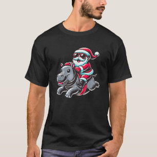 Santa Riding Hippopotamus Christmas Hippo Xmas T-Shirt