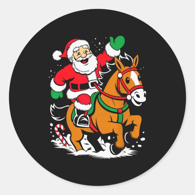 Santa Riding Horse Funny Equestrian Christmas Xmas Classic Round Sticker (Front)
