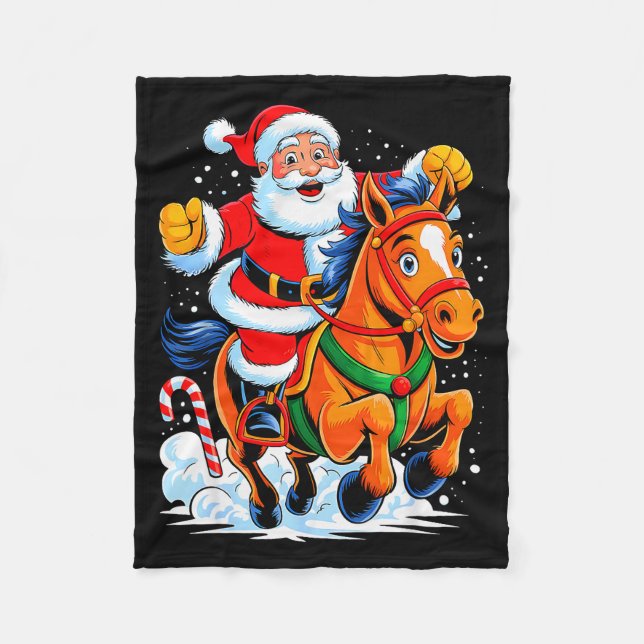 Santa Riding Horse Funny Equestrian Christmas Xmas Fleece Blanket (Front)
