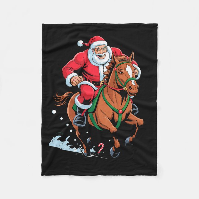 Santa Riding Horse Funny Equestrian Christmas Xmas Fleece Blanket (Front)