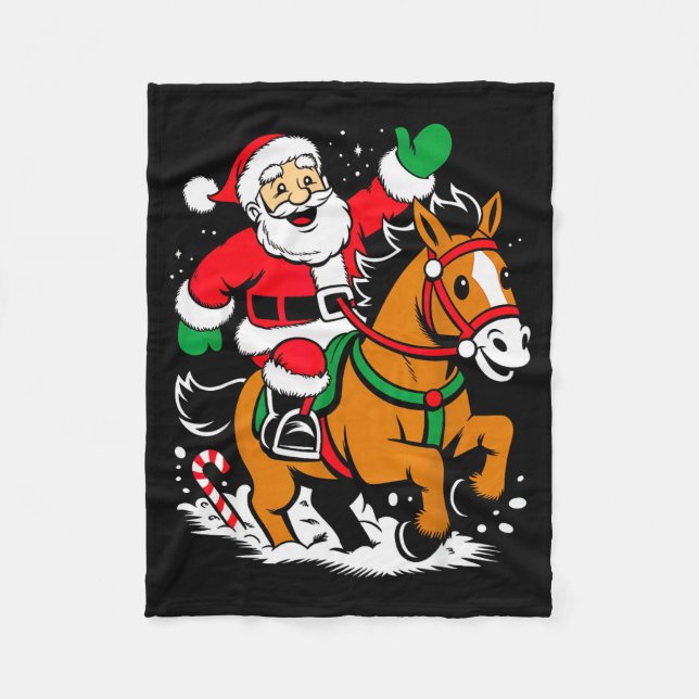 Santa Riding Horse Funny Equestrian Christmas Xmas Fleece Blanket (Front)