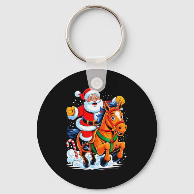 Santa Riding Horse Funny Equestrian Christmas Xmas Key Ring (Front)