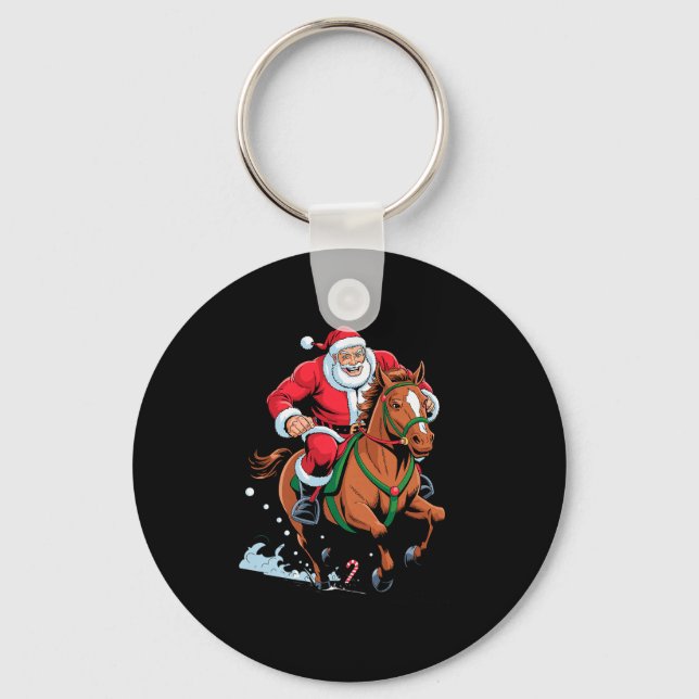 Santa Riding Horse Funny Equestrian Christmas Xmas Key Ring (Front)