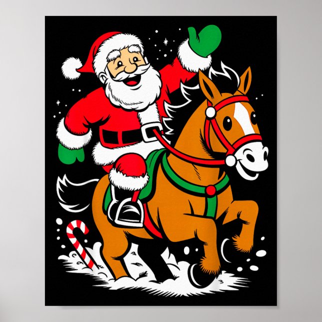 Santa Riding Horse Funny Equestrian Christmas Xmas Poster (Front)