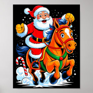 Santa Riding Horse Funny Equestrian Christmas Xmas Poster
