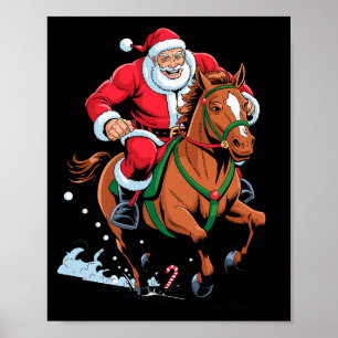 Santa Riding Horse Funny Equestrian Christmas Xmas Poster