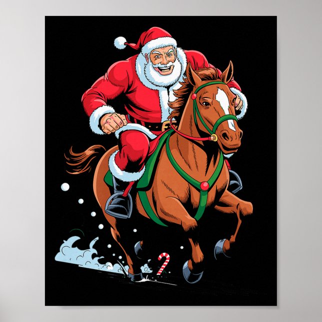 Santa Riding Horse Funny Equestrian Christmas Xmas Poster (Front)