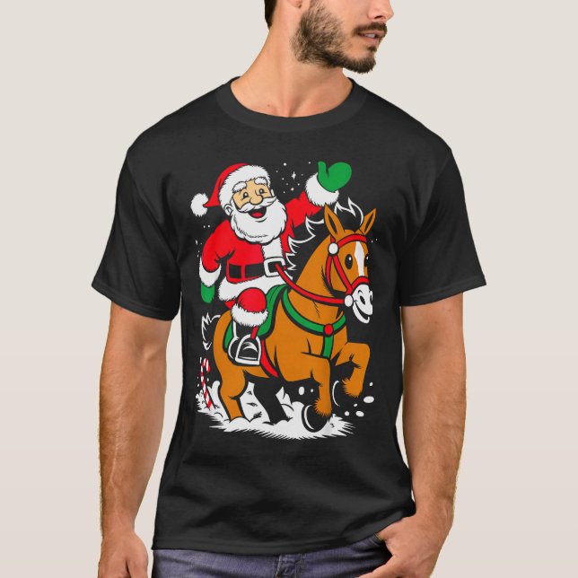 Santa Riding Horse Funny Equestrian Christmas Xmas T-Shirt (Front)