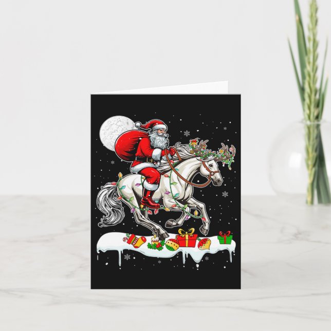 Santa Riding Horse Reindeer Xmas Farm Animal Lover Card (Front)