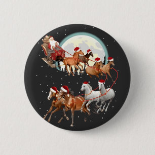 Santa Riding Horses Horse Sleigh Equestrian 6 Cm Round Badge