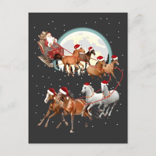 Santa Riding Horses Horse Sleigh Equestrian Announcement Postcard