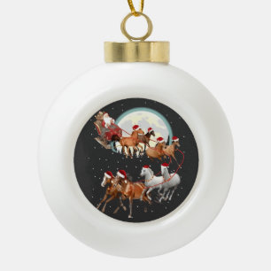 Santa Riding Horses Horse Sleigh Equestrian  Ceramic Ball Christmas Ornament