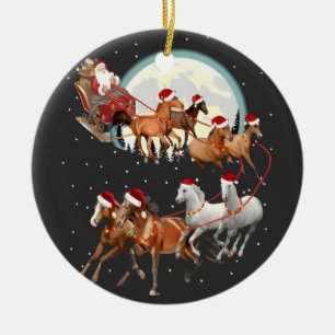 Santa Riding Horses Horse Sleigh Equestrian  Ceramic Tree Decoration