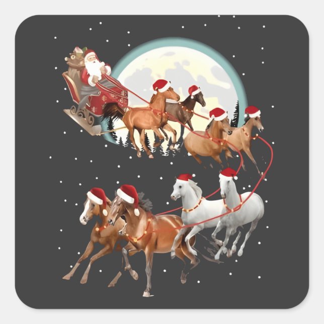 Santa Riding Horses Horse Sleigh Equestrian  Square Sticker (Front)