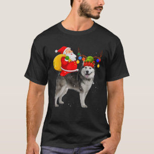Santa Riding Husky Reindeer Christmas Dog Holiday T-Shirt