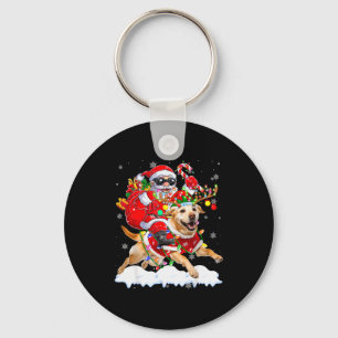 Santa Riding Labrador Retriever Christmas Lights D Key Ring