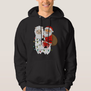Santa Riding Llama Christmas Lights X-Mas Pajama Hoodie