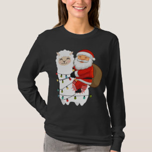 Santa Riding Llama Christmas Lights X-Mas Pajama T-Shirt