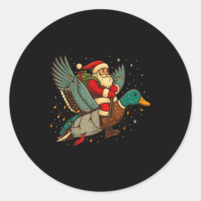 Santa Riding Mallard Duck Funny Christmas Holiday  Classic Round Sticker (Front)