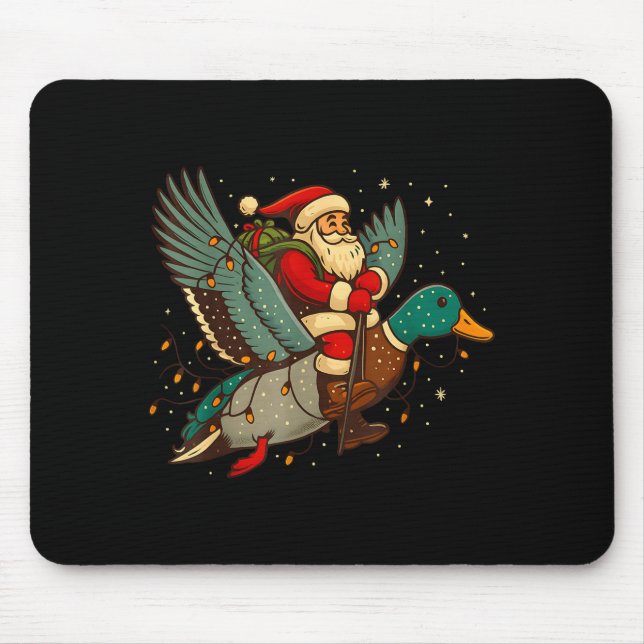 Santa Riding Mallard Duck Funny Christmas Holiday  Mouse Mat (Front)
