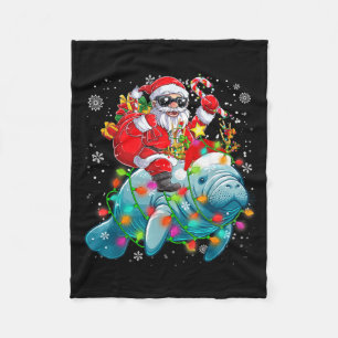Santa Riding Mana Reindeer Christmas Lights Sea Fleece Blanket