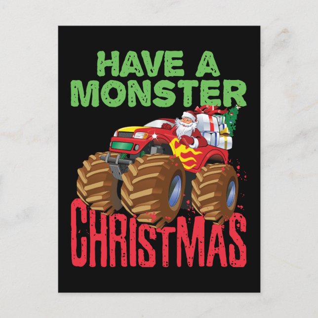Santa Riding Monster Truck Have Monster Christmas Postcard (Front)