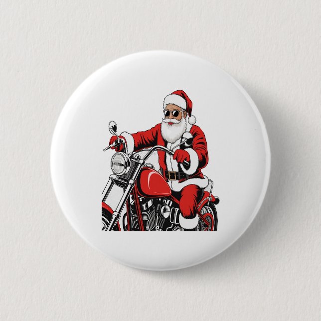 Santa Riding Motorcycle 6 Cm Round Badge (Front)