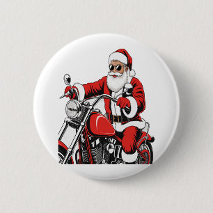 Santa Riding Motorcycle 6 Cm Round Badge