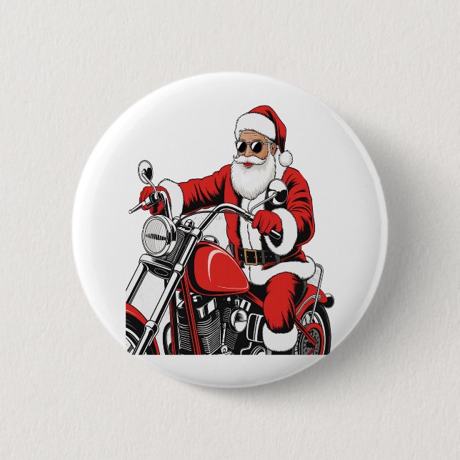 Santa Riding Motorcycle 6 Cm Round Badge (Front)