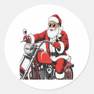 Santa Riding Motorcycle Classic Round Sticker