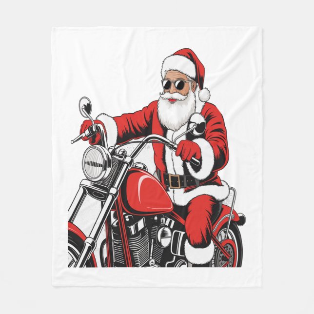 Santa Riding Motorcycle Fleece Blanket (Front)