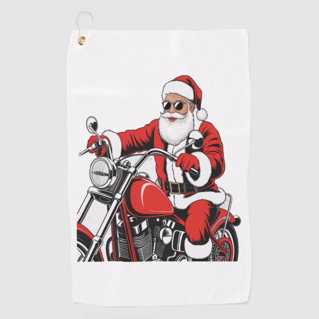 Santa Riding Motorcycle Golf Towel (Front)