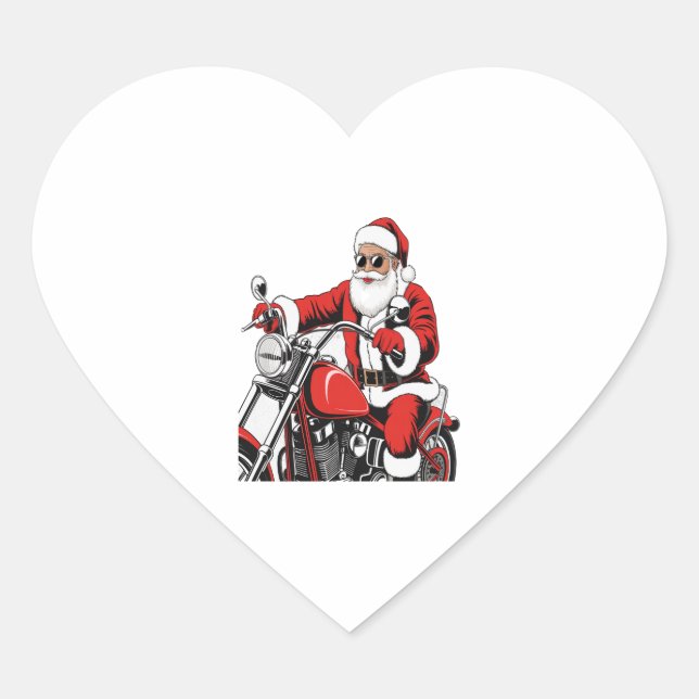 Santa Riding Motorcycle Heart Sticker (Front)