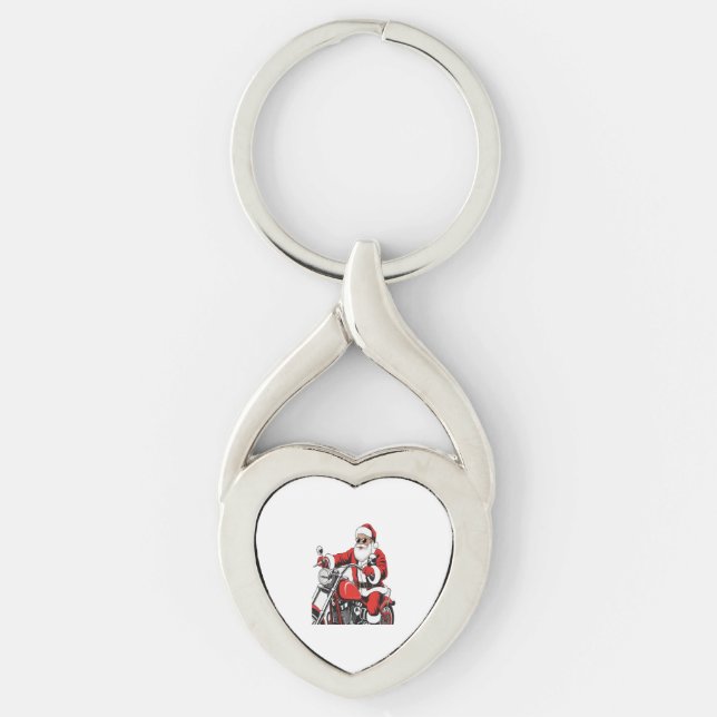 Santa Riding Motorcycle Key Ring (Front)