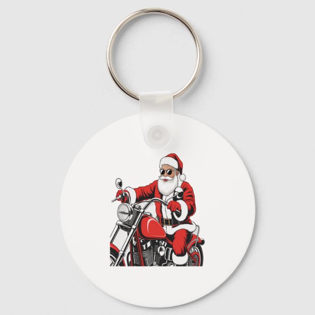 Santa Riding Motorcycle Key Ring (Front)