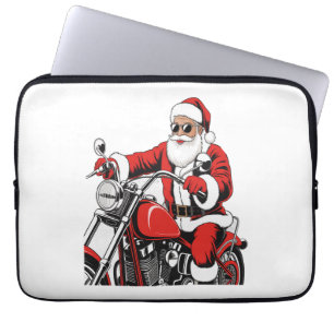 Santa Riding Motorcycle Laptop Sleeve