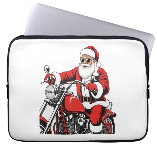 Santa Riding Motorcycle Laptop Sleeve (Front)