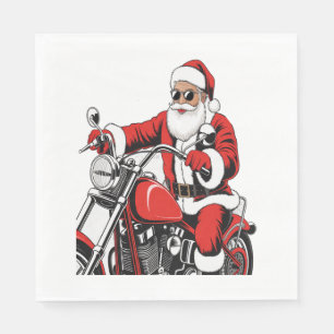 Santa Riding Motorcycle Napkin