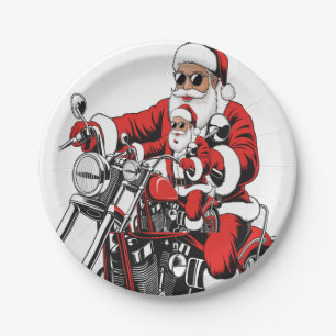 Santa Riding Motorcycle Paper Plate