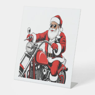 Santa Riding Motorcycle Pedestal Sign
