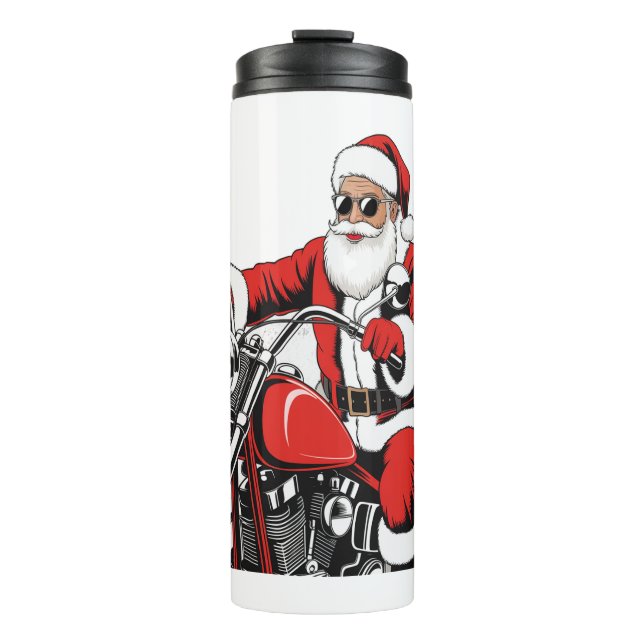 Santa Riding Motorcycle Thermal Tumbler (Front)